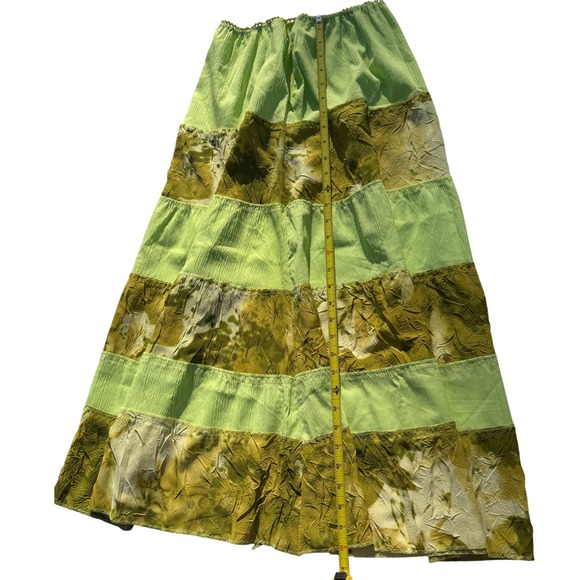 Tiered Maxi Skirt Green Earthy Floral Print‎ Elastic Waist Boho Hippie Long - Picture 5 of 6